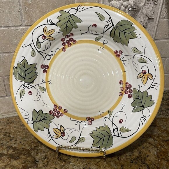 Pier 1 Imports Soup Bowl Chateau Napa Hand Painted Pasta‎ Grapes Vine 10.75" EUC - Picture 1 of 7